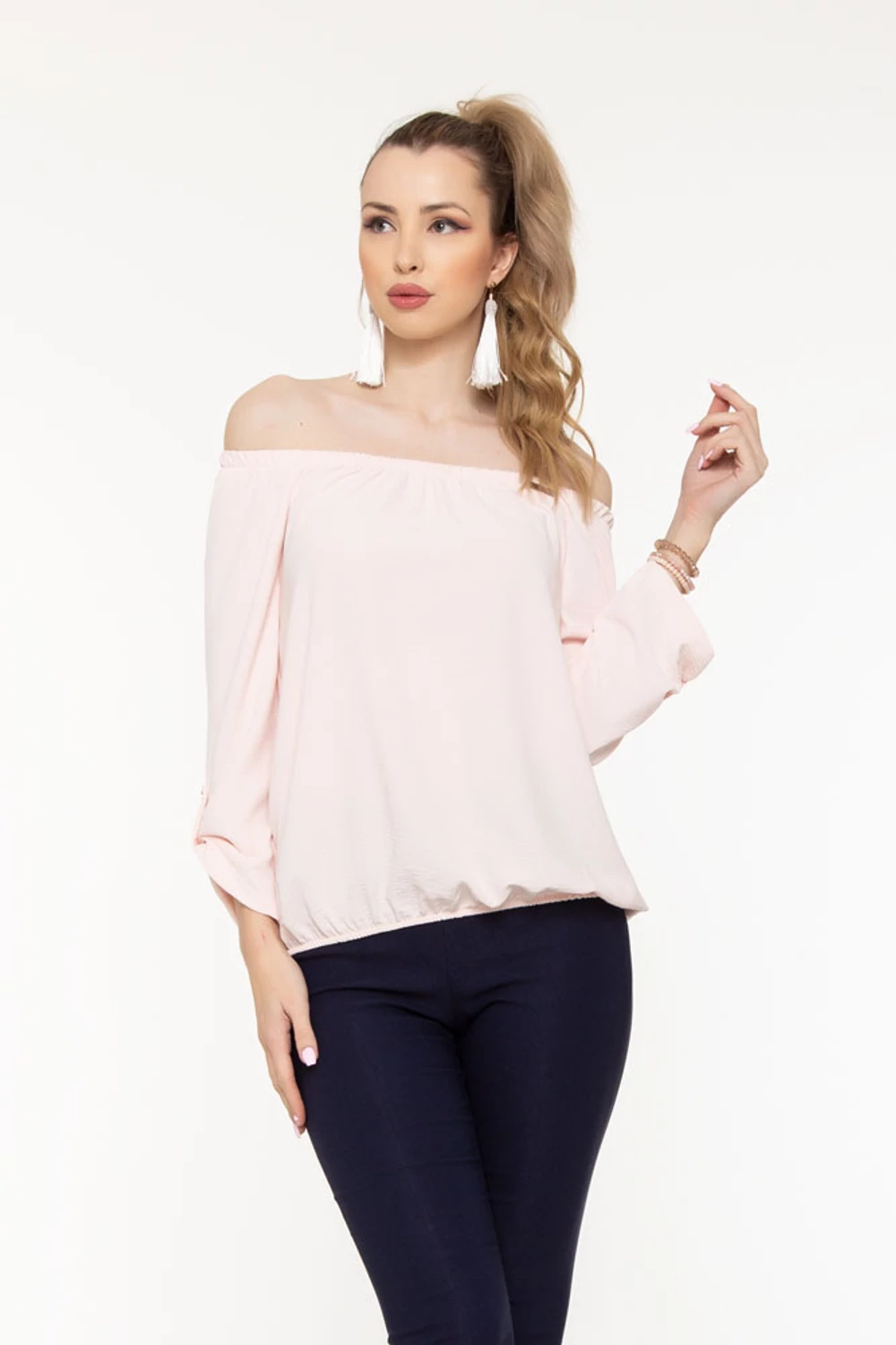 Trixi gumisnyakú blúz - pasztell rózsaszín