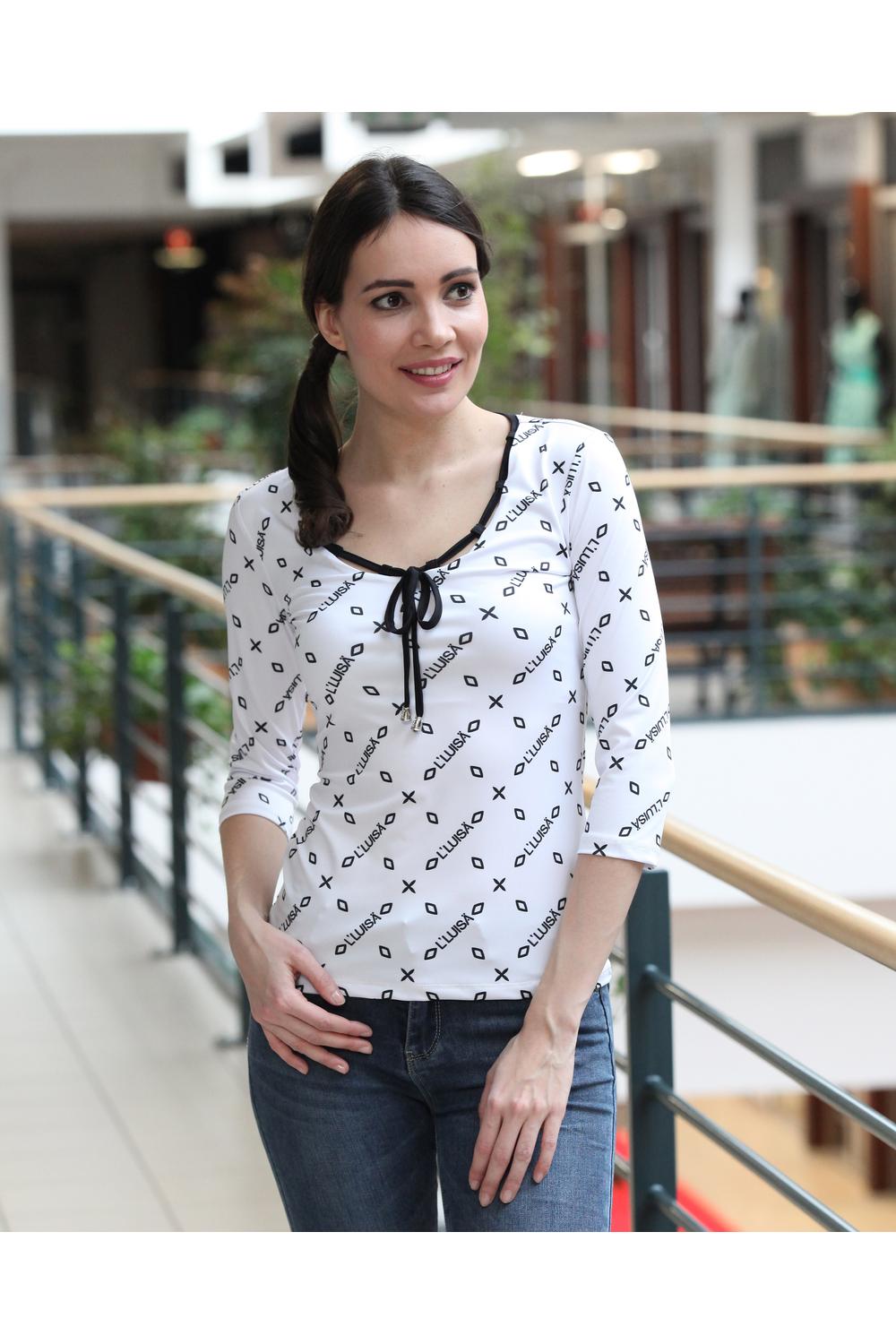 Odett L'LUISA apróbetűs 3/4-es ujjú felső - fehér alap