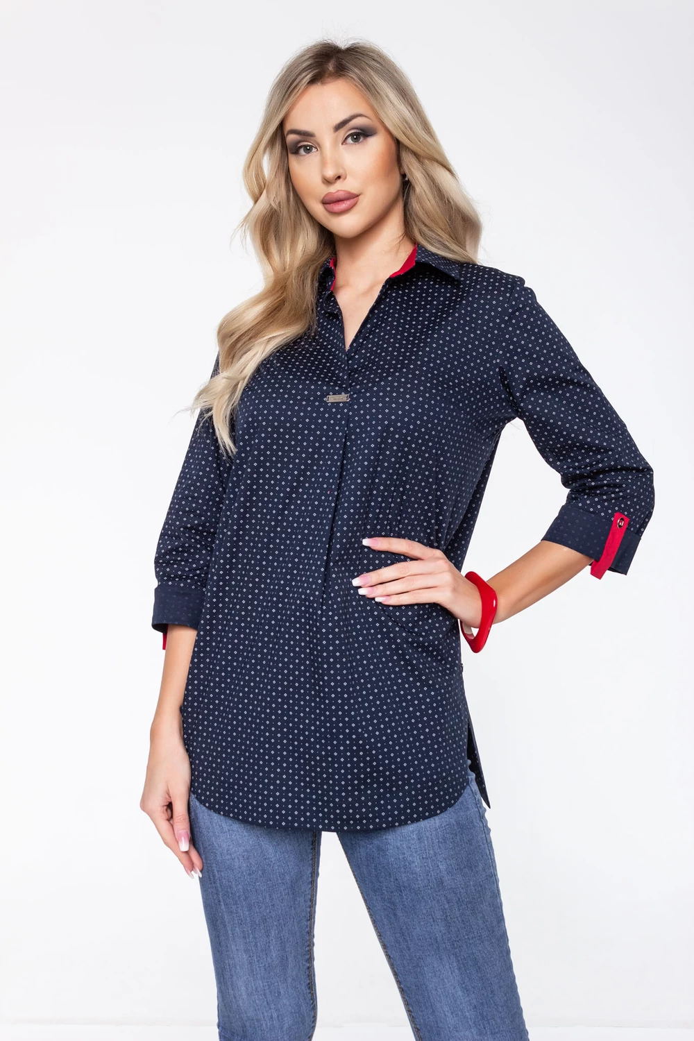 Donatella blúz - sötétkék apró mintás