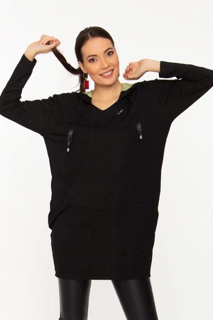 Milla kapucnis tunika - Kéttónusú futter anyag fekete/belül kiwi