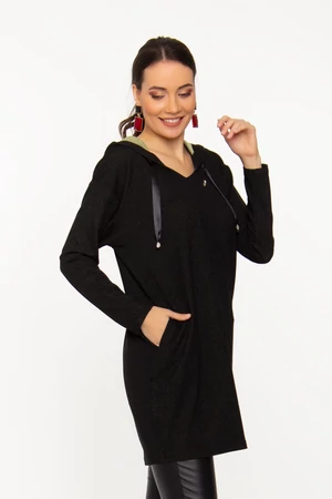 Milla kapucnis tunika - Kéttónusú futter anyag fekete/belül kiwi