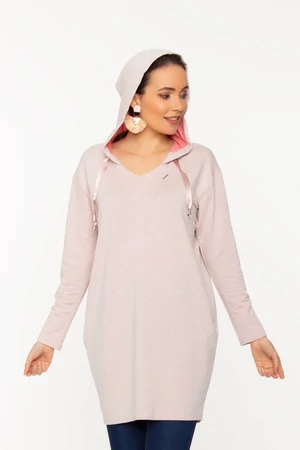 Milla kapucnis tunika - Kéttónusú futter anyag bézs/belül lazac