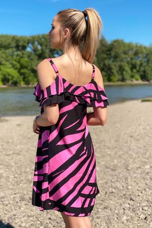 Violetta dupla fodros ruha - pink/fekete